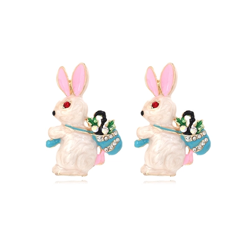 Niedliche Kaninchen Ohrstecker Emaille Legierung Drip Oil Cartoon Tier Hase Schmuck Ostern Erntedankfest Frauen Strass