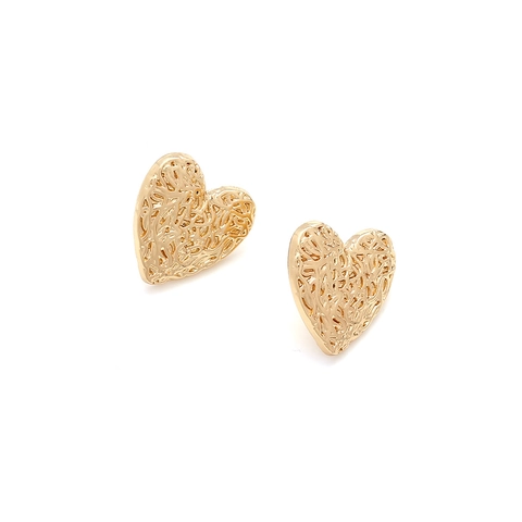 Heart Stud Earrings Gold Color Zinc Alloy Hollow Out Woven Texture Irregular Distorted Vintage Simple Style For Women