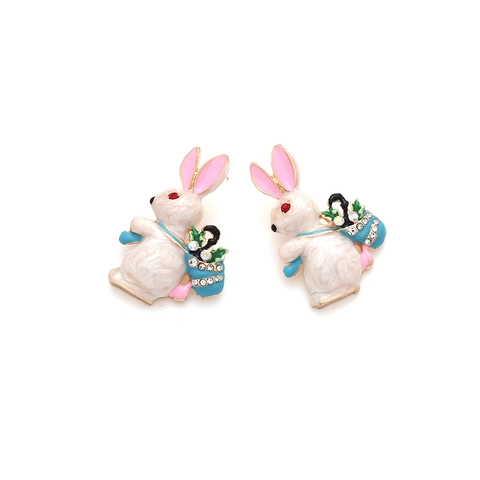 Niedliche Kaninchen Ohrstecker Emaille Legierung Drip Oil Cartoon Tier Hase Schmuck Ostern Erntedankfest Frauen Strass