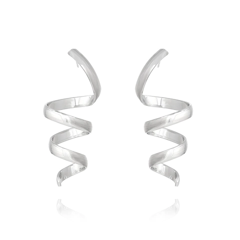 Twisted Spiral Alloy Stud Earrings For Women Exaggerated Geometric Retro High Polish Metal Ear Jewelry Fashion Accessory