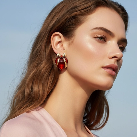 Heart Bow Stud Earrings With Alloy Enamel Rhinestone And Stainless Steel Earring Post Romantic Valentine Vintage For Women