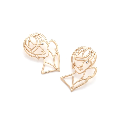 Abstract Gezichtsprofiel Oorbellen Goudlegering Strass Minimalistisch Hol Portret Sieraden Retro Moderne Kunst Voor Vrouwen