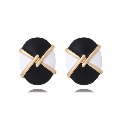 Orecchini A Lobo Ovali Vintage Lega Smalto Croce Dorata Geometrico Elegante Retro Accessori Raffinati Per Donna