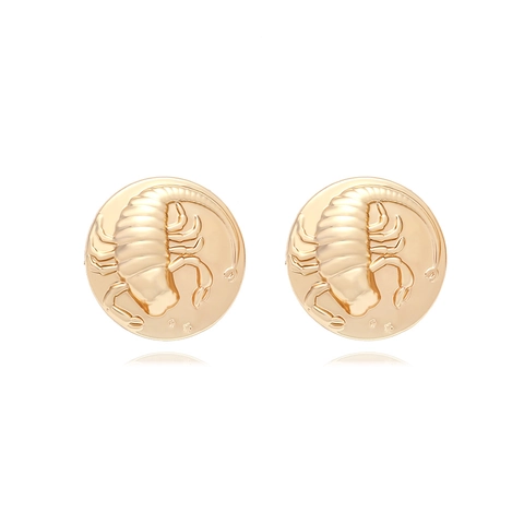 Scorpio Zodiac Stud Earrings Gold Plated Zinc Alloy Round Embossed Scorpion Relief Retro Vintage Jewelry For Women