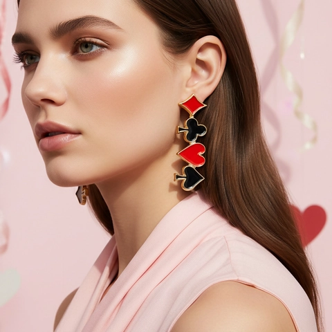 Boucles Oreilles Poker Émail Alliage Avec Tige Argent Sterling 925 Créatif Cœur Pique Trèfle Carreau Bijoux Mode