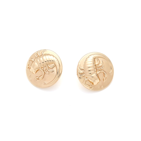 Scorpio Zodiac Stud Earrings Gold Plated Zinc Alloy Round Embossed Scorpion Relief Retro Vintage Jewelry For Women