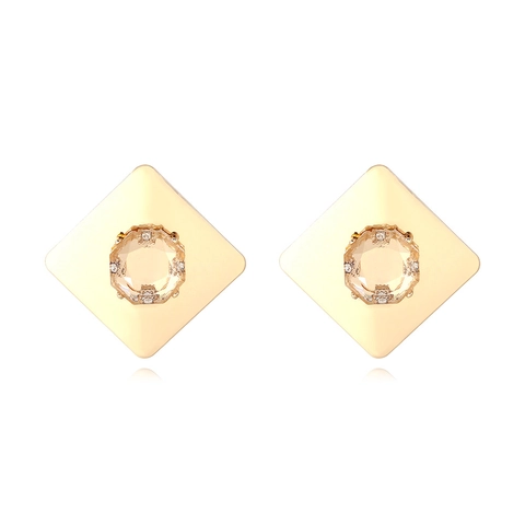 Vintage Geometric Square Stud Earrings Zinc Alloy Octagonal Resin Gem Rhinestone Exaggerated Statement Jewelry For Women