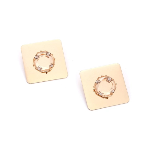 Vintage Geometric Square Stud Earrings Zinc Alloy Octagonal Resin Gem Rhinestone Exaggerated Statement Jewelry For Women