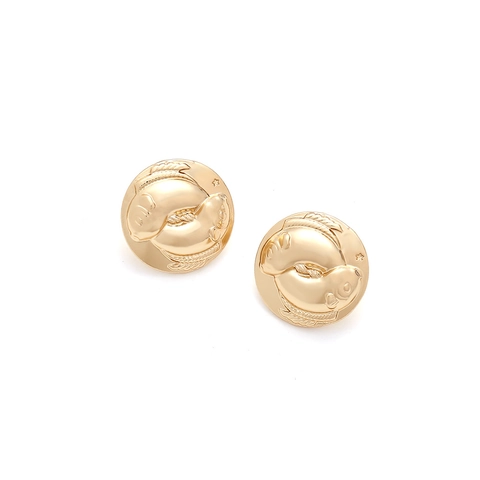 Orecchini A Lobo Rotondi Rilievo Segno Zodiacale Pesci Vintage Lega Di Zinco Dorata Gioielli Da Donna
