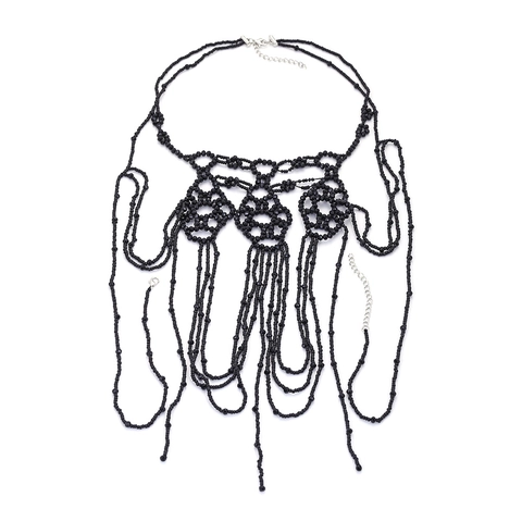 Multi-Layer Perlen Körperkette Halskette Handgewebte Harzperlen Blumen Fransen Quaste Boho Gothic Glamour Schmuck Für Damen