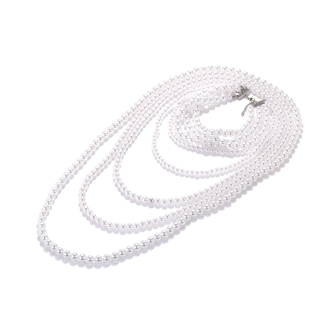 Layered Imitation Artificial Pearl Necklace Long Multi Strand Alloy Clasp Elegant Baroque Sweater Chain For Women Evening Party