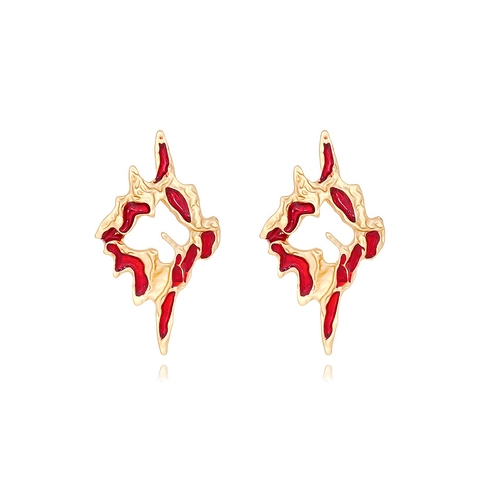 Unregelmäßige Lava Ohrstecker Zinklegierung Rote Emaille Textur Geometrisches Falten Design Vintage Abstrakter Stil Damen