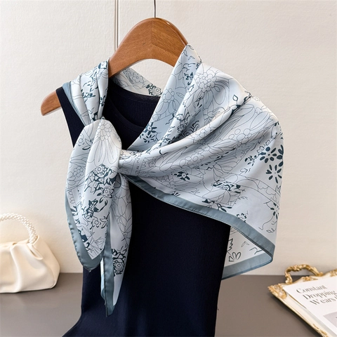 Damen Eleganter Quadratischer Schal Satinngefühl Blumenmuster Satin Sjaal Kopftuch Mode Halswickel Accessoire