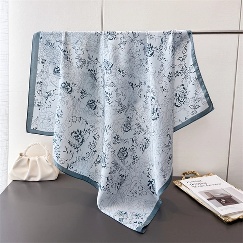 Damen Eleganter Quadratischer Schal Satinngefühl Blumenmuster Satin Sjaal Kopftuch Mode Halswickel Accessoire