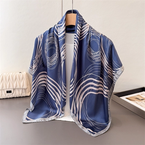 Grand Foulard Carré En Satin De Polyester Lisse Avec Imprimés Cercles Géométriques Abstraits Accessoire Tête Et Cou Élégant