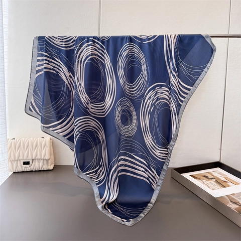 Grand Foulard Carré En Satin De Polyester Lisse Avec Imprimés Cercles Géométriques Abstraits Accessoire Tête Et Cou Élégant