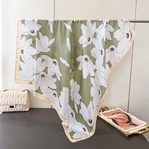 Sciarpa Quadrata Elegante Da Donna Satén Effetto Raso Stampa Floreale Accessorio Collo Testa Moda Versatile