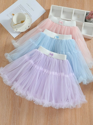 Toddler Girls Soft Mesh Layered Tutu Skirt Princess Elastic Waist Cake Skirt For Spring Summer Kids Party Birthday Gift