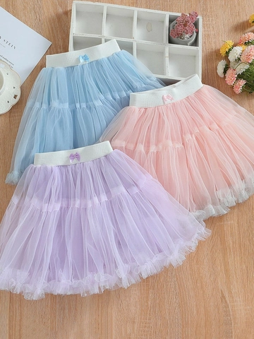 Toddler Girls Soft Mesh Layered Tutu Skirt Princess Elastic Waist Cake Skirt For Spring Summer Kids Party Birthday Gift