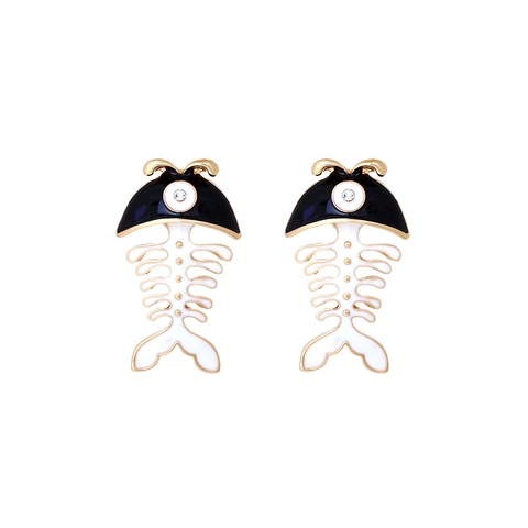 Pendientes Espina Pescado Aleación Esmalte Strass Con Poste De Acero Inoxidable Joyería Dibujos Animados Mujeres