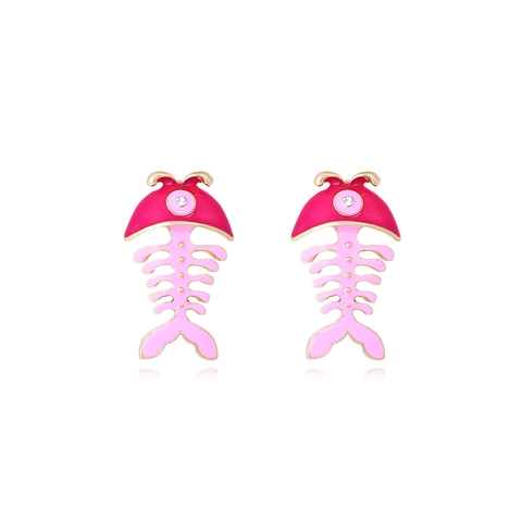 Pendientes Espina Pescado Aleación Esmalte Strass Con Poste De Acero Inoxidable Joyería Dibujos Animados Mujeres