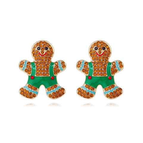 Kerstmis Peperkoekman Oorknopjes Zinklegering Strass Emaille Feestelijke Cartoon Sieraden Voor Vrouwen Schattig