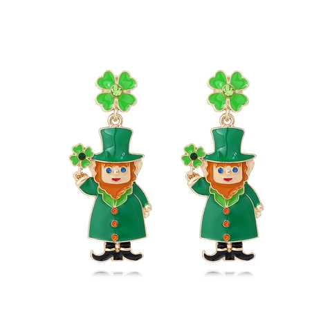 Orecchini Pendenti Leprechaun Giorno Di San Patrizio Smalto Lega Quadrifoglio Verde Con Perno In Acciaio Inossidabile