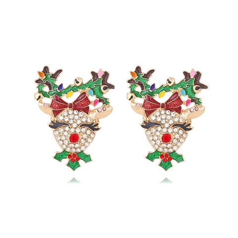 Weihnachts Rentier Ohrstecker Legierung Straß Emaille Bunte Schleife Festlicher Schmuck Für Frauen Mädchen
