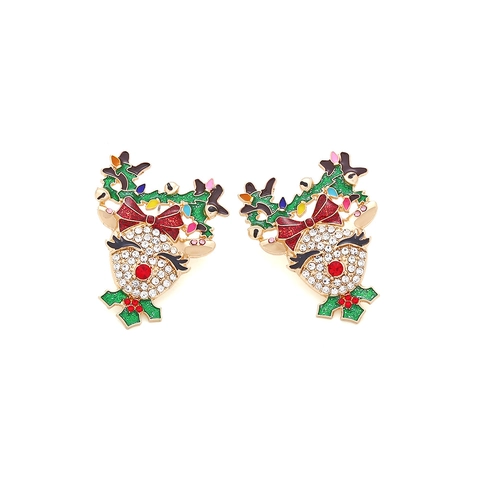 Weihnachts Rentier Ohrstecker Legierung Straß Emaille Bunte Schleife Festlicher Schmuck Für Frauen Mädchen