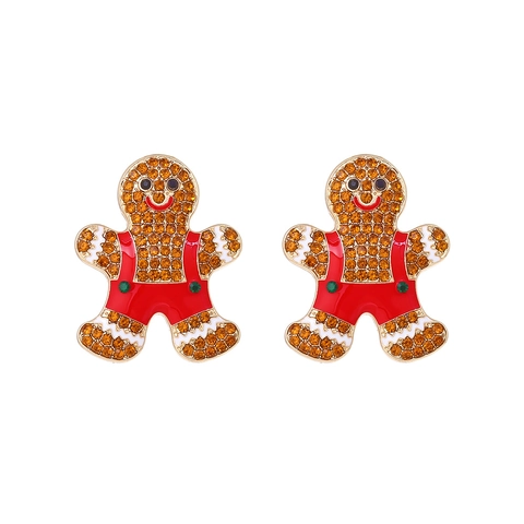 Kerstmis Peperkoekman Oorknopjes Zinklegering Strass Emaille Feestelijke Cartoon Sieraden Voor Vrouwen Schattig