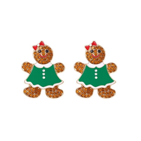 Simpatici Orecchini a Lobo in Lega di Zinco con Strass Omino di Pan di Zenzero Fiocco Donna Natale Smalto Gioielli Festivi Regalo