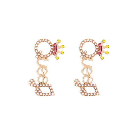 Orecchini A Corona Con Lettera Queen In Lega Con Künstliche Perle Sintetiche Strass Colorati Gioielli Di Moda Per Donna
