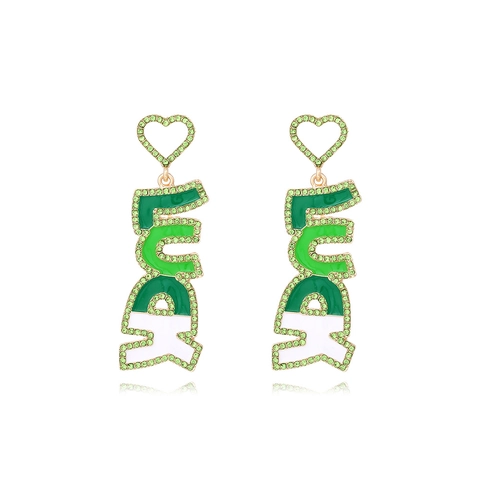 Ohrhänger Herz Luck Buchstabe Grün Emaille Strass Zinklegierung Edelstahl Ohrstecker St Patrick Day Schmuck