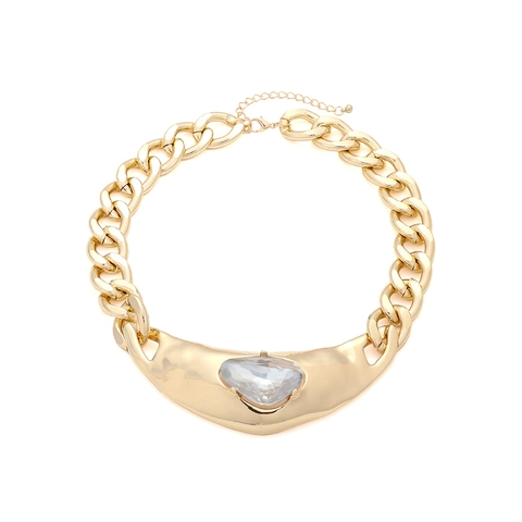Collier À Grosse Chaîne En Alliage Pendentif En Métal Irrégulier Avec Strass Goutte D'eau Style Rétro Hip Hop Pour Femmes