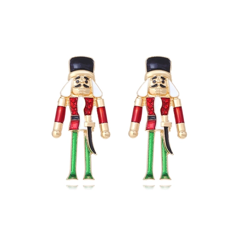 Nutcracker Soldier Dangle Earrings Alloy Enamel Rhinestone Christmas Festive Novelty Jewelry For Women