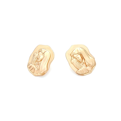 Vintage Portrait Relief Coin Stud Earrings Gold Tone Zinc Alloy Irregular Organic Carved Cameo Jewelry For Women