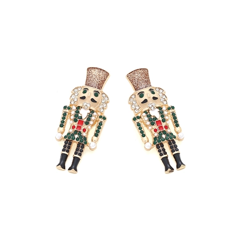 Nutcracker Soldat Ohrringe Legierung Strass Emaille Weihnachten Feiertag Schmuck Festliches Geschenk