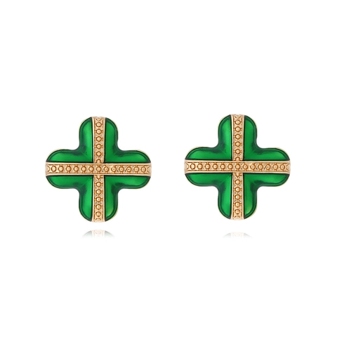 Alloy Enamel Stud Earrings Clover Flower Geometric Cross Vintage Fashion Jewelry For Women