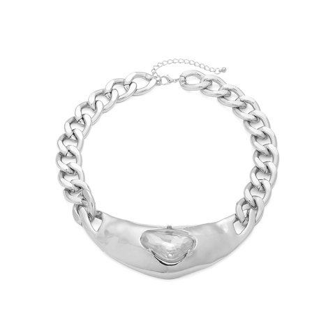 Collier À Grosse Chaîne En Alliage Pendentif En Métal Irrégulier Avec Strass Goutte D'eau Style Rétro Hip Hop Pour Femmes