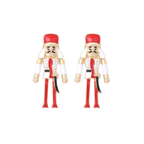 Nutcracker Soldier Dangle Earrings Alloy Enamel Rhinestone Christmas Festive Novelty Jewelry For Women