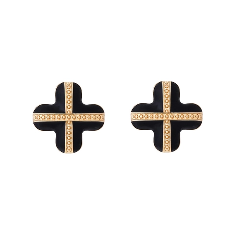 Alloy Enamel Stud Earrings Clover Flower Geometric Cross Vintage Fashion Jewelry For Women