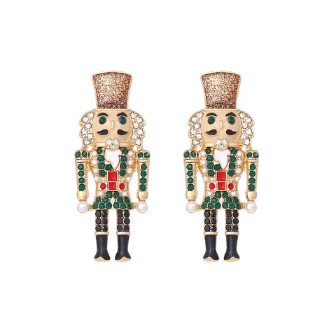 Nutcracker Soldier Earrings Alloy Rhinestone Enamel Christmas Holiday Jewelry Festive Gift For Women