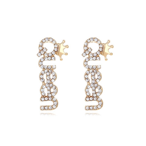 Queen Letter Dangle Earrings With Crown Alloy Inlaid Faux Artificial Pearl Rhinestone Luxury Elegant Jewelry For Women