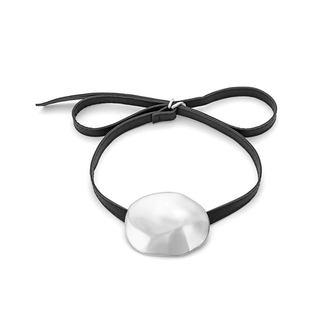 Collana Con Pendente Tondo Irregolare In Metallo Con Cinturino In Pelle PU Accessorio Geometrico Retro Chic Per Donna