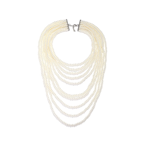 Collar De Perlas Artificiales De Imitación De Varias Capas Para Mujer Lujo Declaración Cascada Gargantilla Aleación Cadena Ajustable Joyería Elegante