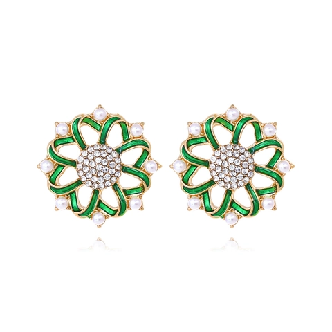 Orecchini A Lobo Fiore Vintage Lega Di Zinco Smalto Strass Perla Artificial Imitazione Elegante Stile Corte Per Donna