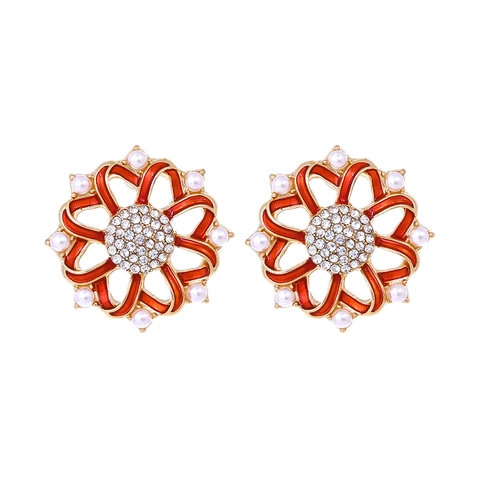 Orecchini A Lobo Fiore Vintage Lega Di Zinco Smalto Strass Perla Artificial Imitazione Elegante Stile Corte Per Donna
