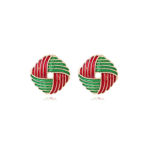 Elegant Geometric Plaid Enamel Stud Earrings Vintage Woven Striped Zinc Alloy Colorful Fashion Jewelry For Women