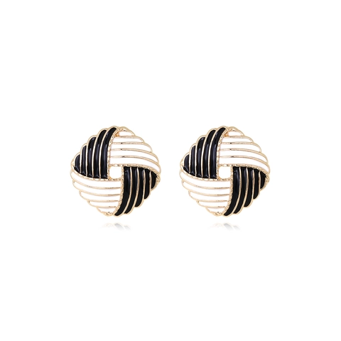 Elegant Geometric Plaid Enamel Stud Earrings Vintage Woven Striped Zinc Alloy Colorful Fashion Jewelry For Women