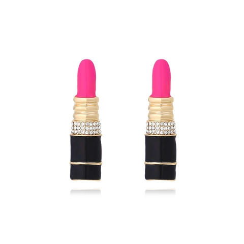 Lippenstift Form Hängeohrringe Legierung Mit Emaille Strass Details Und Edelstahl Ohrstecker Für Frauen Mode